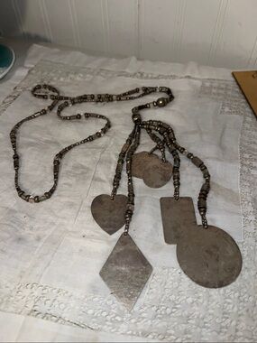 Silver tribal beaded necklace 24”